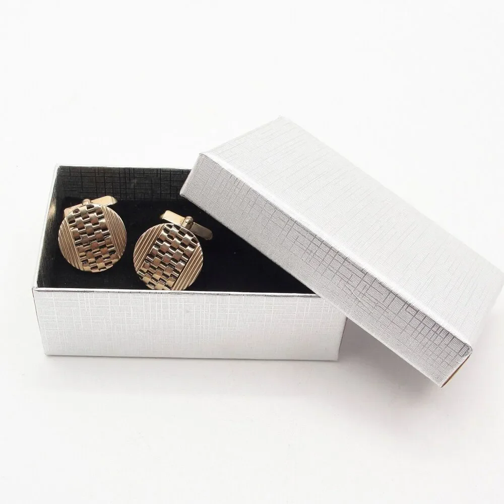 Vintage Swank Gold Tone Round Cufflinks Basketweave Textured Brick Mesh Retro
